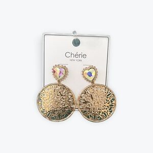 Gold and Purple Heart Drop Earrings